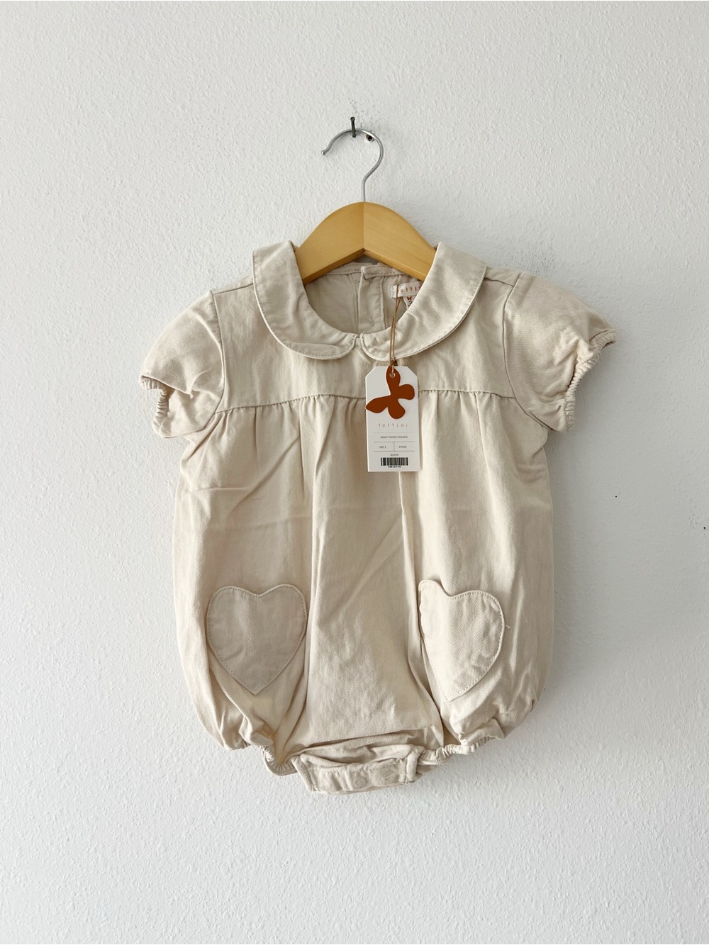 TOTTINI | NWT Peter Pan Collar Bubble Romper Heart Pockets | 12m - 2T